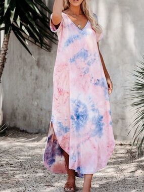Vici Pink and Blue Tie-Dye Maxi Dress